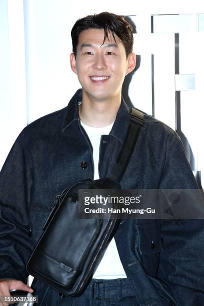 Son Heung-Min attends a photocall for the TUMI "Essentially Beautiful" Pop-up Store Opening on July 03, 2023 in Seoul, South Korea.