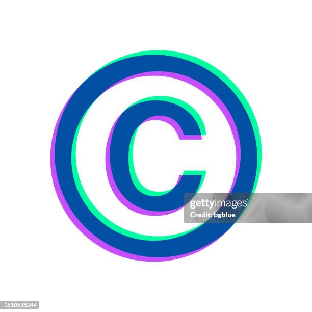 illustrations, cliparts, dessins animés et icônes de copyright. icône avec superposition de deux couleurs sur fond blanc - lettre c