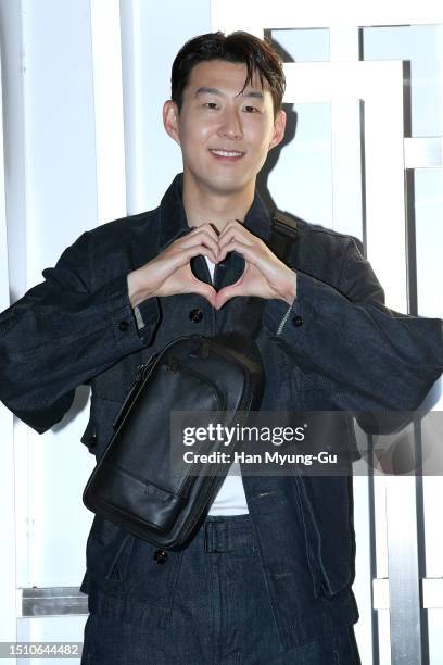 Son Heung-Min attends a photocall for the TUMI "Essentially Beautiful" Pop-up Store Opening on July 03, 2023 in Seoul, South Korea.