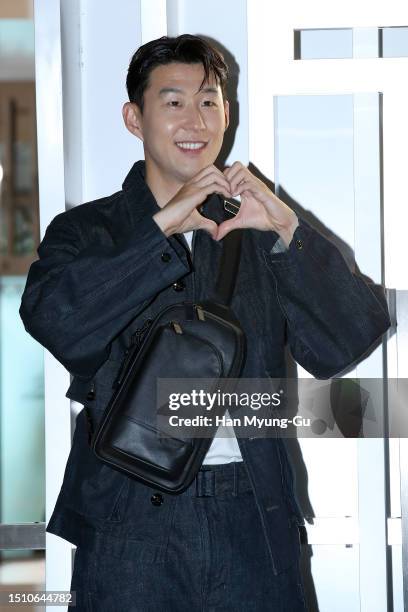 Son Heung-Min attends a photocall for the TUMI "Essentially Beautiful" Pop-up Store Opening on July 03, 2023 in Seoul, South Korea.