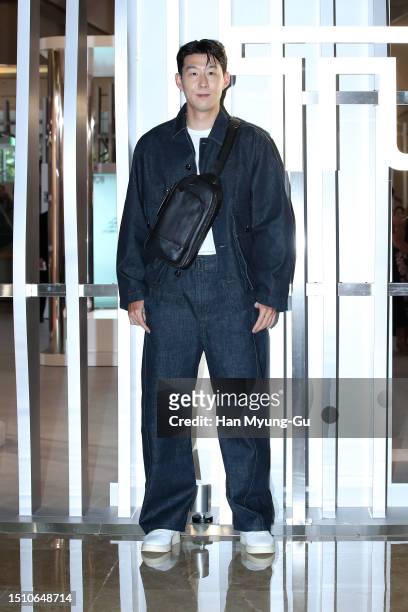 Son Heung-Min attends a photocall for the TUMI "Essentially Beautiful" Pop-up Store Opening on July 03, 2023 in Seoul, South Korea.