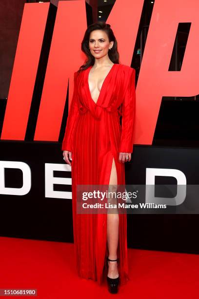 Hayley Atwell attends the Australian premiere of "Mission: Impossible - Dead Reckoning Part One" at Darling Harbour Theatre in ICC Sydney on July 03,...