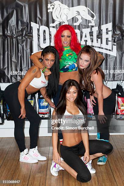 Sophia Chan, Farina West, Jodie Marsh and Hollie Capper present Loaded Glamour Girl Wrestling at Lillywhites on August 31, 2012 in London, England.