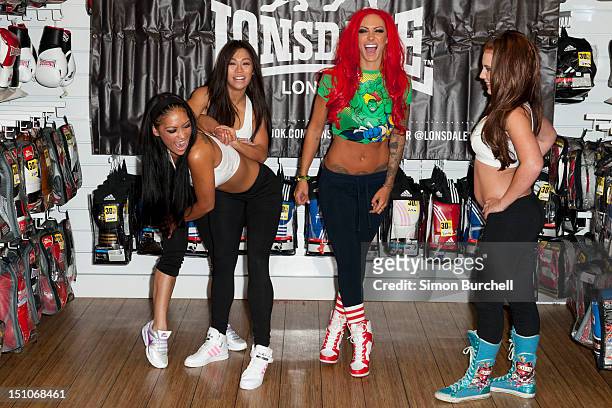 Sophia Chan, Farina West, Jodie Marsh and Hollie Capper present Loaded Glamour Girl Wrestling at Lillywhites on August 31, 2012 in London, England.