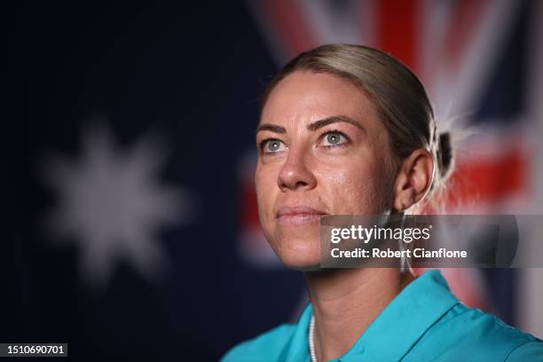 Alanna Kennedy of the Matildas poses during an Australia Matildas portrait session ahead of the 2023 FIFA Women's World Cup at La Trobe University...