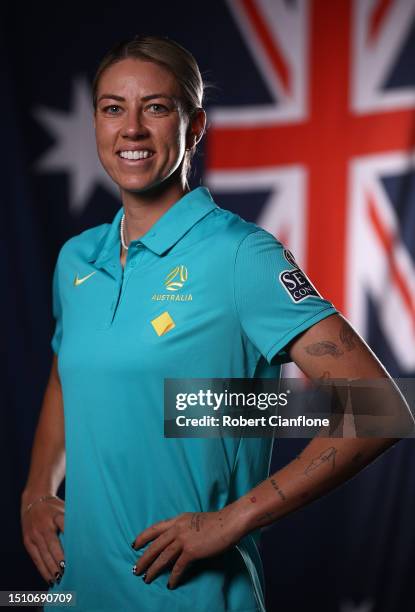 Alanna Kennedy of the Matildas poses during an Australia Matildas portrait session ahead of the 2023 FIFA Women's World Cup at La Trobe University...