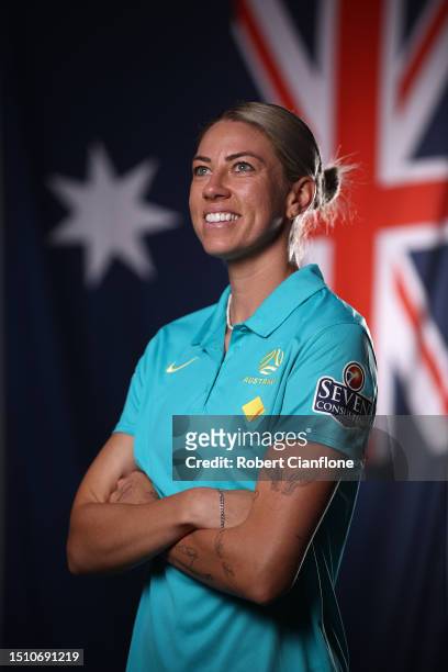 Alanna Kennedy of the Matildas poses during an Australia Matildas portrait session ahead of the 2023 FIFA Women's World Cup at La Trobe University...