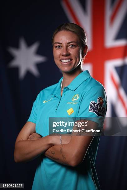 Alanna Kennedy of the Matildas poses during an Australia Matildas portrait session ahead of the 2023 FIFA Women's World Cup at La Trobe University...