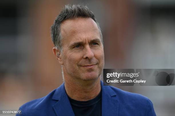 Commentator Michael Vaughan during Day Five of the LV= Insurance Ashes 2nd Test match between England and Australia at Lord's Cricket Ground on July...