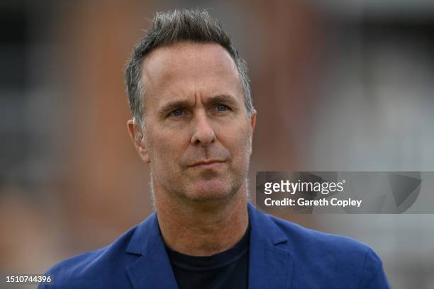 Commentator Michael Vaughan during Day Five of the LV= Insurance Ashes 2nd Test match between England and Australia at Lord's Cricket Ground on July...