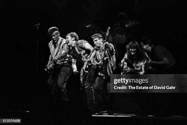 Bruce Springsteen and The East Street Band perform live at the Joe Louis Arena on July 30, 1984 in Detroit, Michigan.