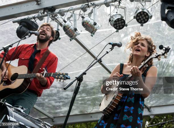 Kai Welch and Abigail Washburn perform on stage during Moseley Folk Festival at Moseley Park on August 31, 2012 in Birmingham, United Kingdom.