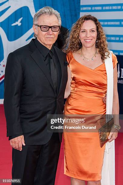 Actor Harvey Keitel and Daphna Kastner arrive for the opening ceremony of the 38th Deauville American Film Festival on August 31, 2012 in Deauville,...