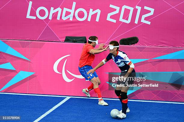 Robin Williams of Great Britain vies for the ball during the Men's Team Football 5-a-side match between Great Britain and Spain on Day 2 of the...