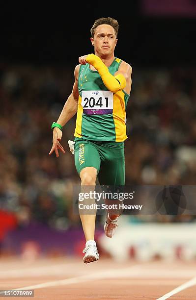 Simon Patmore of Australia competes in the Men's 200m - T46 heats on day 2 of the London 2012 Paralympic Games at Olympic Stadium on August 31, 2012...