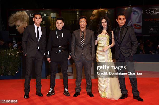 Actors Eddie Peng,Yuan Xiaochao, director Stephen Fung, actress Angelababy and actor Tony Leung Ka Fai attend "Tai Chi O" Premiere during The 69th...