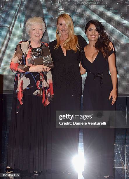 Gucci Award for Women in Cinema recipient Thelma Schoonmaker, Creative Director of Gucci Frida Giannini and actress Salma Hayek attend the Gucci...