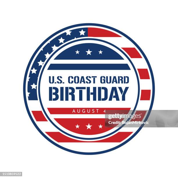 u.s. coast guard birthday label, august 4. vector - coast guard stock illustrations