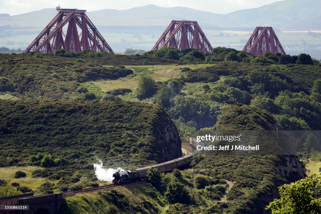 Flying Scotsman Passes Over Forth Bridge On Way To Aberdeen
