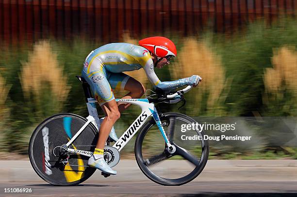 Janez Brajkovic of Slovenia riding for Astana Pro Team competes in the individual time trial during stage seven of the USA Pro Challenge on August...