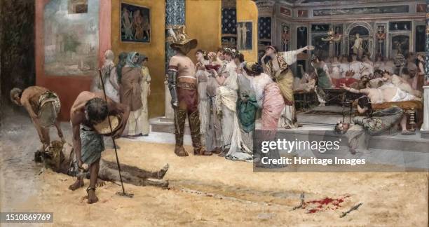 Gladiators at the Triclinium, c. 1880. Found in the collection of the Museo di Capodimonte, Naples. Creator: Netti, Francesco .