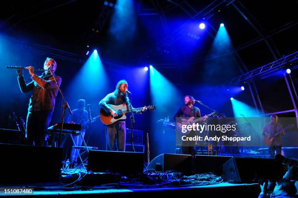 Tim Smith and Eric Pulido of the band Midlake perform on stage during End Of The Road Festival 2012 at Larmer Tree Gardens on August 31, 2012 in...