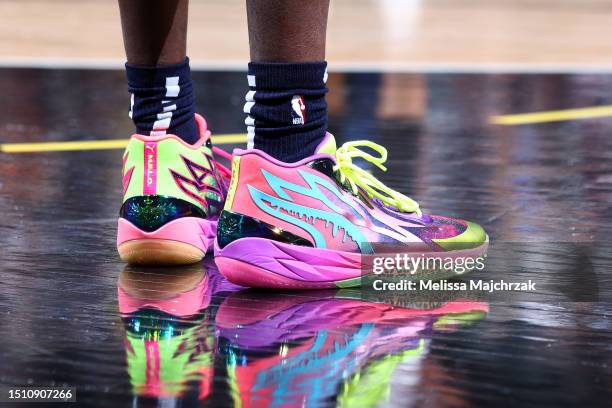 The sneakers worn by Joel Ayayi of the Memphis Grizzlies during the 2023 NBA Salt Lake City Summer League on July 6, 2023 at the Delta Center in Salt...