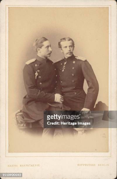 Portrait of German Emperor Wilhelm II , King of Prussia, with his brother Prince Henry of Prussia , 1883. Private Collection. Creator: Hanfstaengl,...