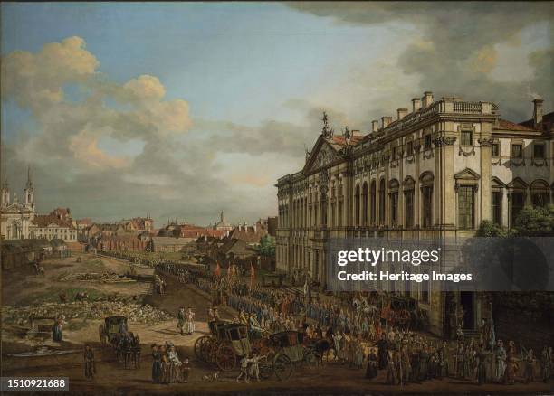 The Procession of Our Lady of Grace in Front of Krasinski Palace, 1778. Found in the collection of the Royal Castle, Warsaw. Creator: Bellotto,...
