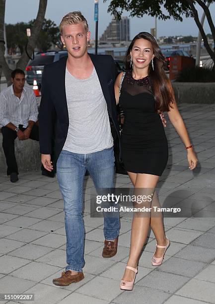 Sharina Ortiz and her boyfriend are seen at AmericanAirlines Arena on August 31, 2012 in Miami, Florida.