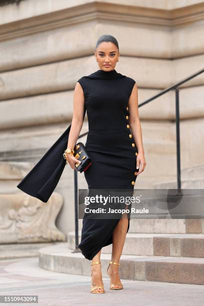 Amina Muaddi attends the Schiaparelli Haute couture Fall/Winter 2023/2024 show as part of Paris Fashion Week on July 03, 2023 in Paris, France.