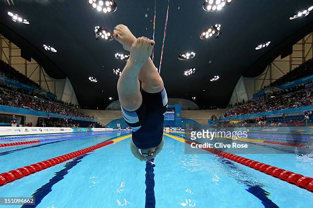 Eleanor Simmonds of Great Britain dives in to start her Women's 400m Freestyle S-6 heat on day 3 of the London 2012 Paralympic Games at Aquatics...