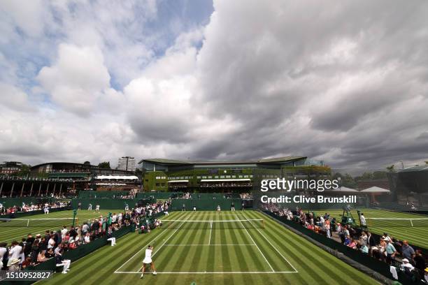 General view of Court 10 as Cristina Bucsa of Spain plays Kamilla Rakhimova in the Women's Singles first round match on during day one of The...