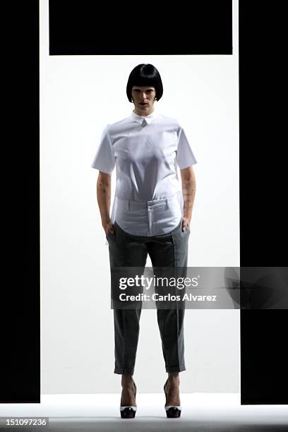 Spanish model Bimba Bose walks the runway in the Davidelfin fashion show during the Cibeles Madrid Fashion Week Spring/Summer 2013 at Ifema on...