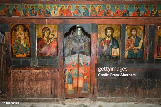 wall painting in a byzantine church - fresco stock pictures, royalty-free photos & images