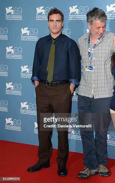 Actor Joaquin Phoenix and producer Daniel Lupi attend "The Master" Photocall during the 69th Venice Film Festival at the Palazzo del Casino on...