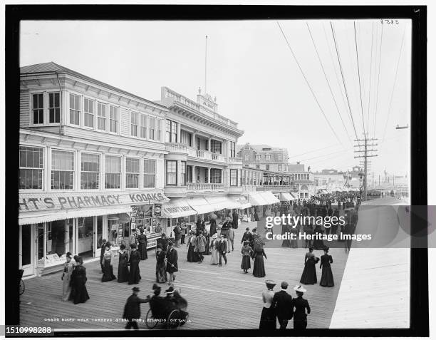 Board walk towards Steel Pier, Atlantic City, N.J., circa 1900. Creator: Unknown.