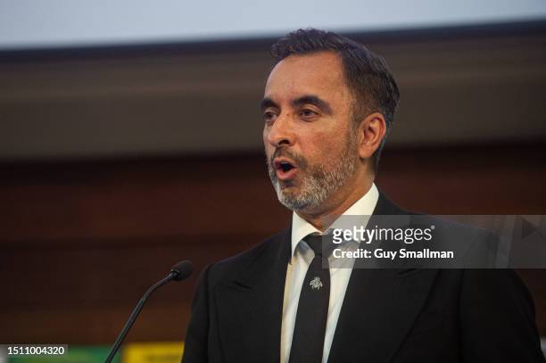 Human rights lawyer Aamer Anwar addresses the opening rally of Marxism on June 29, 2023 in London, England.