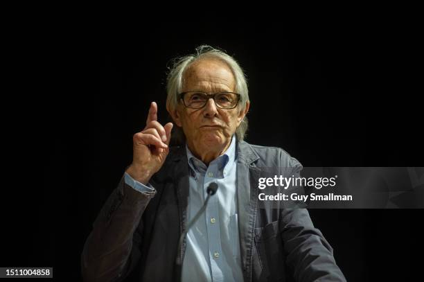 Film director Ken Loach addresses a meeting at the Marxism Festival on June 30, 2023 in London, England.