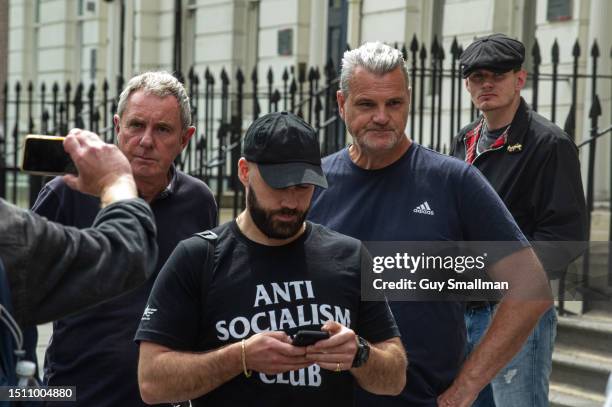 Members of the far right Turning Point UK protest outside the Marxism Festival on July 1, 2023 in London, England.