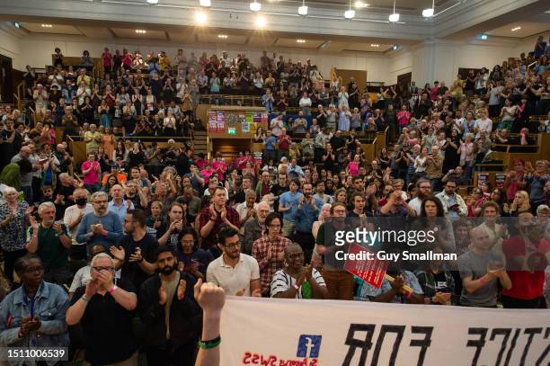 The audience reacts during the opening rally of the Marxism Festival on July 2, 2023 in London, England.