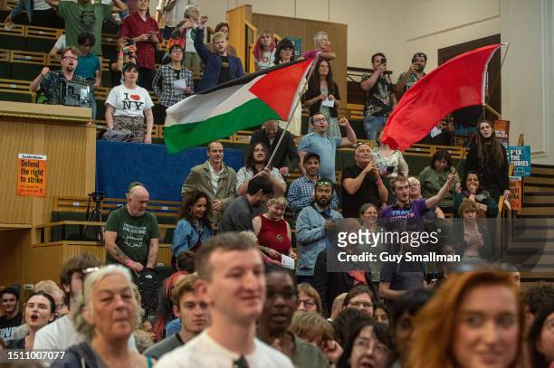 The audience reacts during the closing rally of the Marxism Festival on July 2, 2023 in London, England.