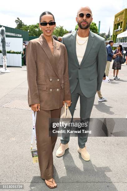 Rochelle Humes and Marvin Humes attend day one of the Wimbledon Tennis Championships at the All England Lawn Tennis and Croquet Club on July 03, 2023...