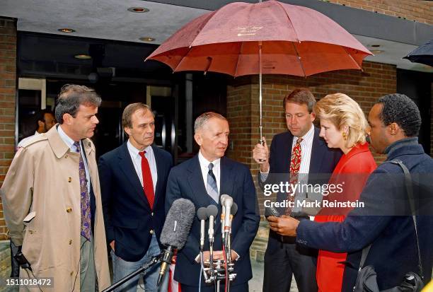 Independent Presidential candidate H. Ross Perot talks to the media outside the CBS studios after he was interviewed by Morley Safer on the Sunday...