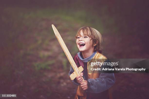 boy in knight costume - knights stock-fotos und bilder