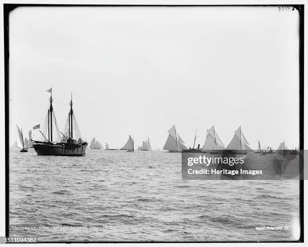 Start, 46-footers, 1891 Aug 7. Goelet Cup Race. Note boat marked 'Brenton Reef'. Creator: Unknown.