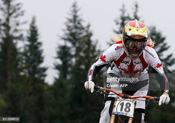 Canada's Micayla Gatto competes during the women's elite downhill official timed session of the 2012 UCI Mountain Bike and Trials World Championships...