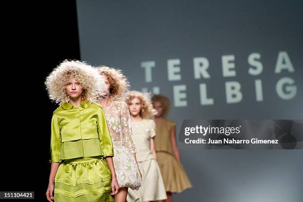 Models walk the runway in the Teresa Helbig fashion show during the Cibeles Madrid Fashion Week Spring/Summer 2013 at Ifema on September 1, 2012 in...