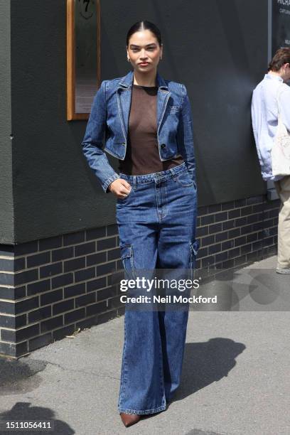 Shanina Shalik attends the Evian Suite on day one of the Wimbledon Tennis Championships at All England Lawn Tennis and Croquet Club at All England...