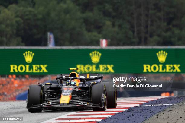 Sergio Perez of Mexico and Red Bull Racing during the F1 Grand Prix of Austria at Red Bull Ring on July 02, 2023 in Spielberg, Austria.